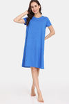 Rosaline Rural Charm Knit Cotton Knee Length Nightdress - Princess Blue — thumbnail 4